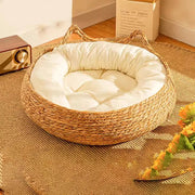 Rattan Pet Nest with Removable Washable Cushion Brownstick