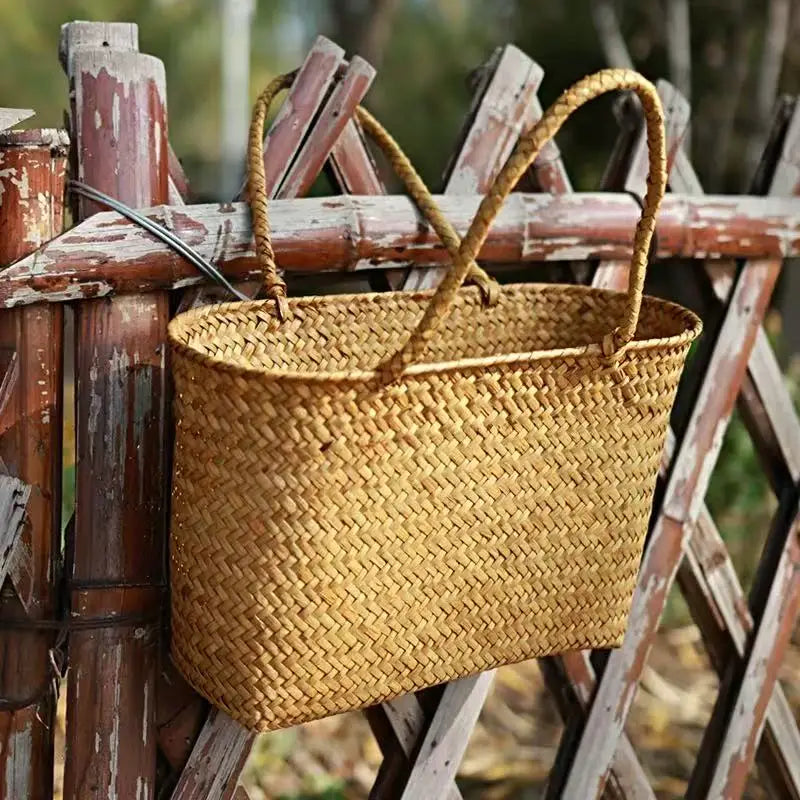 Boho Handmade Bamboo Woven Handbag Brownstick