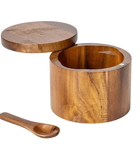 Acacia Wood Spice Box with Rotating Lid – Salt & Pepper Cellar Brownstick