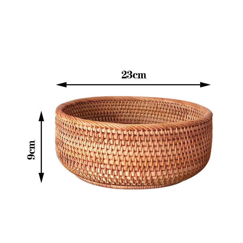 Round Rattan Woven Basket – Rustic Fruit & Bread Organizer Brownstick