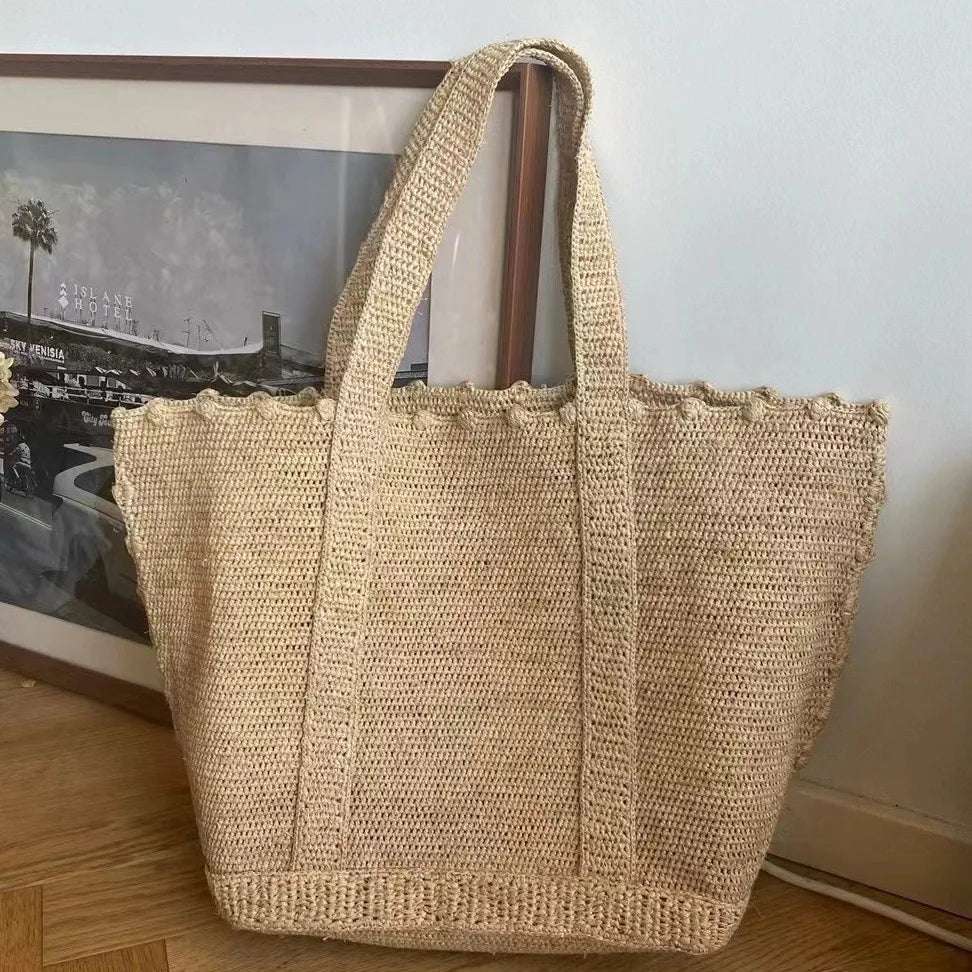 Bohemian Raffia Straw Bag – Handmade Summer Tote Brownstick