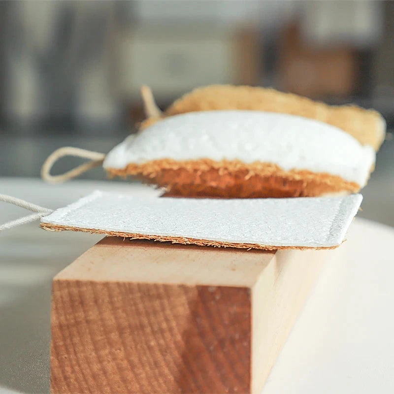 Natural Loofah & Wood Pulp Double-Sided Dish Sponge Brownstick