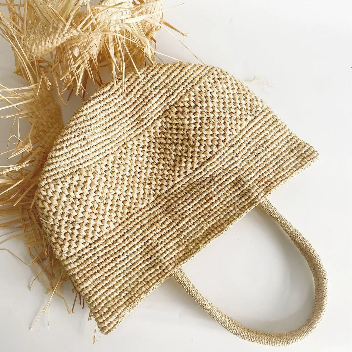Summer Raffia Beach Bag – Handmade Boho Straw Tote Brownstick