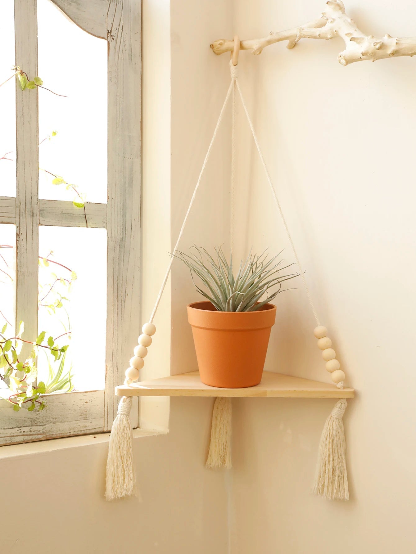 1–3 Layer Macrame Corner Shelf Brownstick