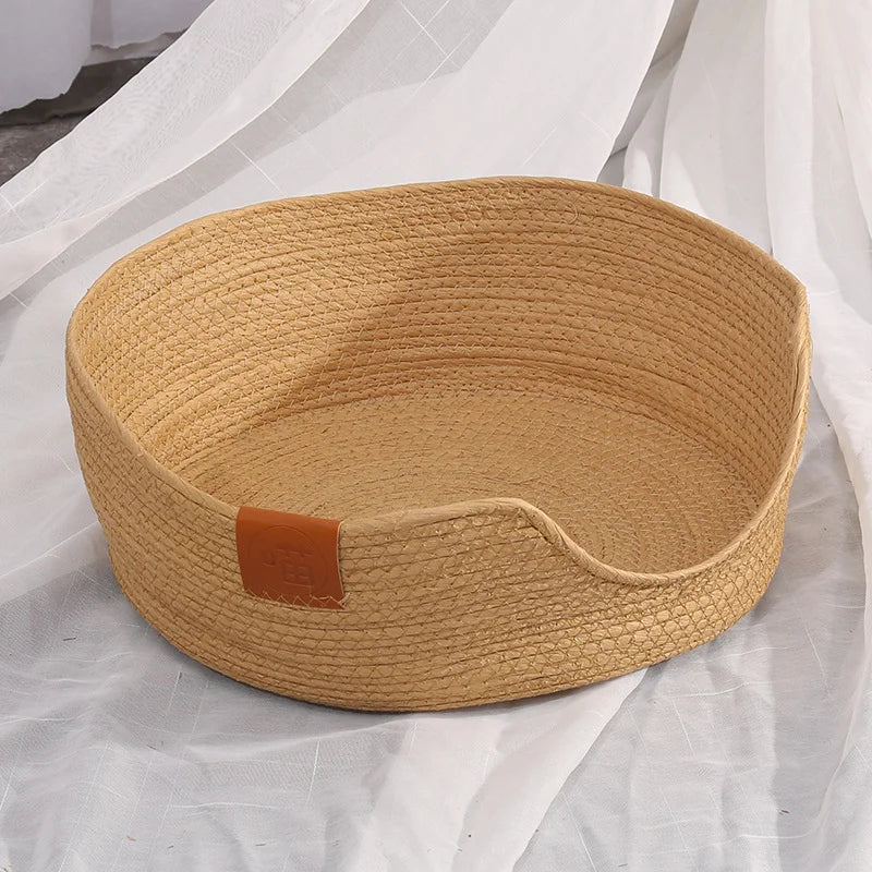 Handmade Bamboo Pet Bed – Cozy Cat & Dog Nest with Cushion Brownstick