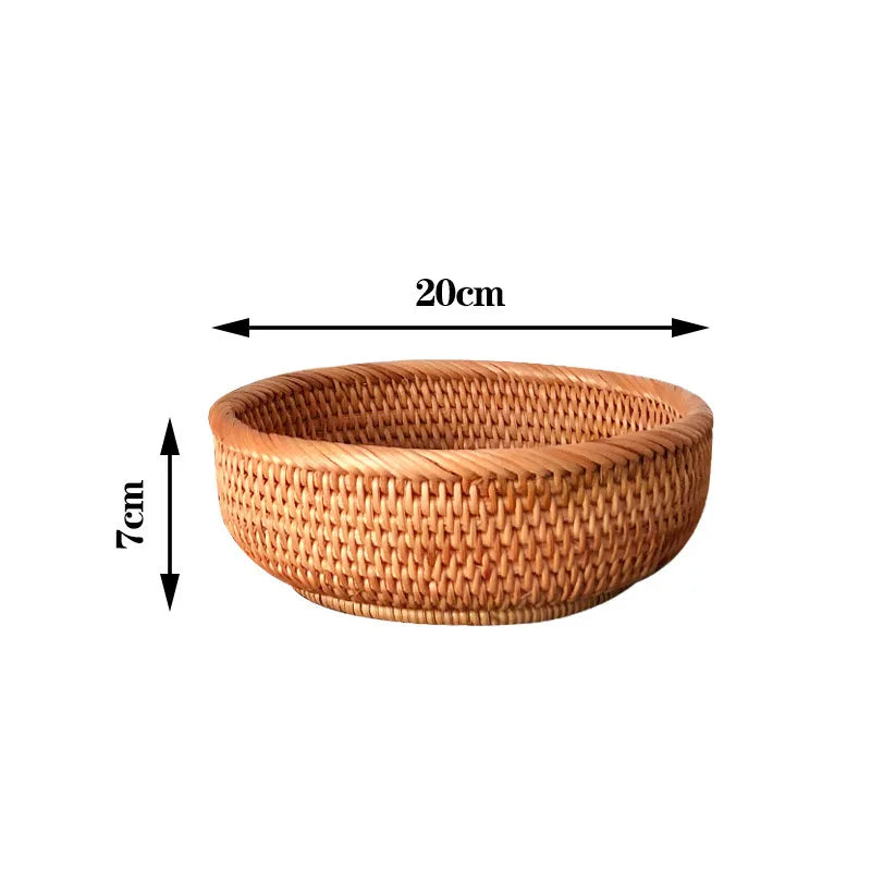 Round Rattan Woven Basket – Rustic Fruit & Bread Organizer Brownstick