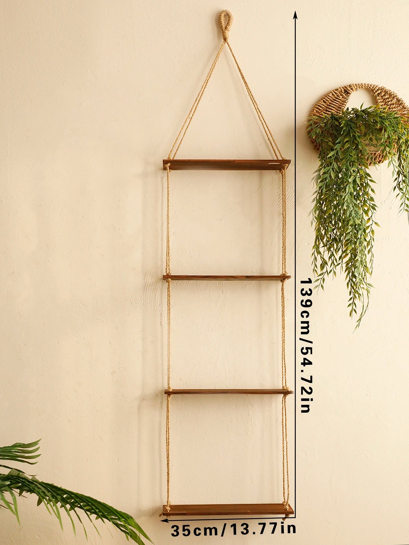 4-Layer Charcoal Wall Shelf – Floating Wooden Plant Rack Display Brownstick