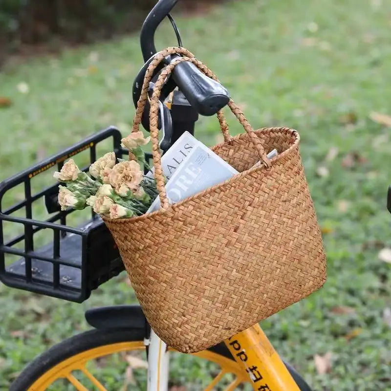 Boho Handmade Bamboo Woven Handbag Brownstick