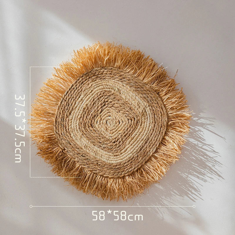 Rustic Handmade Straw Wall Decor Boho Hanging Wicker Art (7 Styles) Brownstick