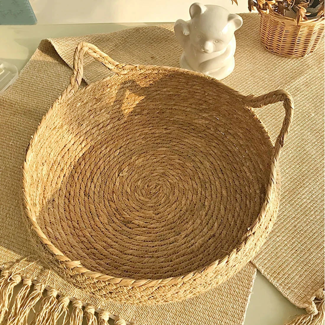 Washable Rattan Cat Bed with Scratcher & Cushion Brownstick