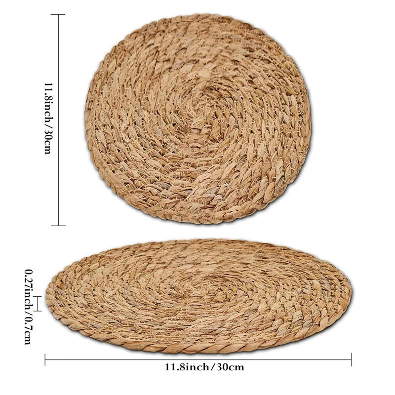 Handwoven Rattan Placemats Round Heat-Resistant Table Mats Brownstick