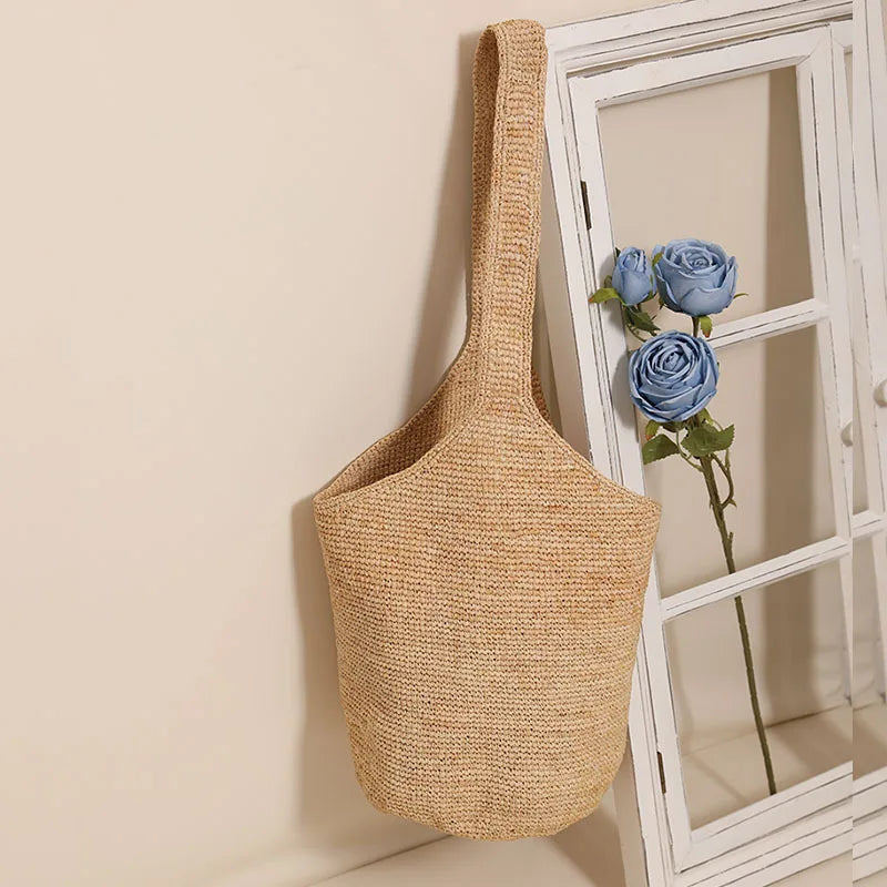 Handmade Raffia Beach Tote Bag Brownstick