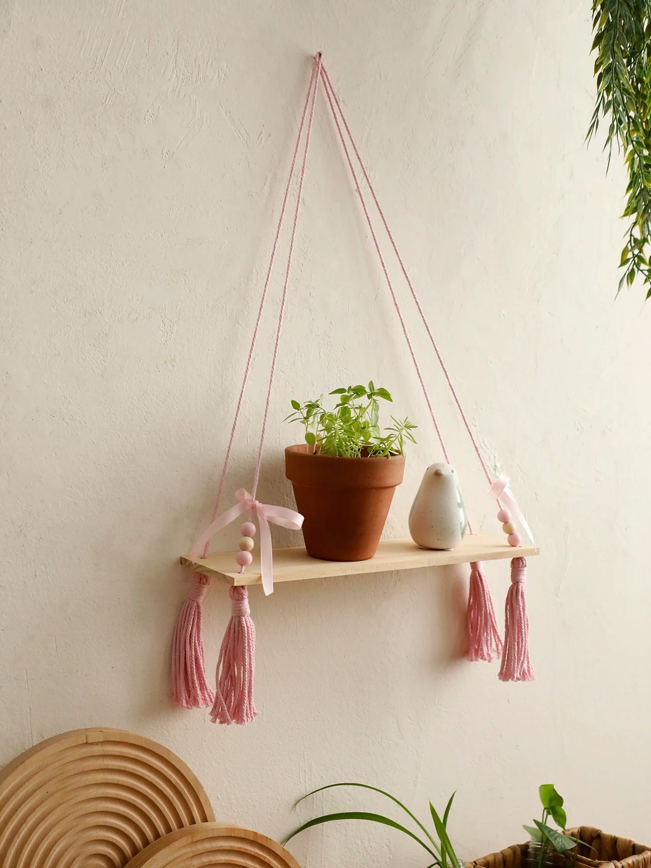 Pink Bow Wooden Wall Shelf Brownstick