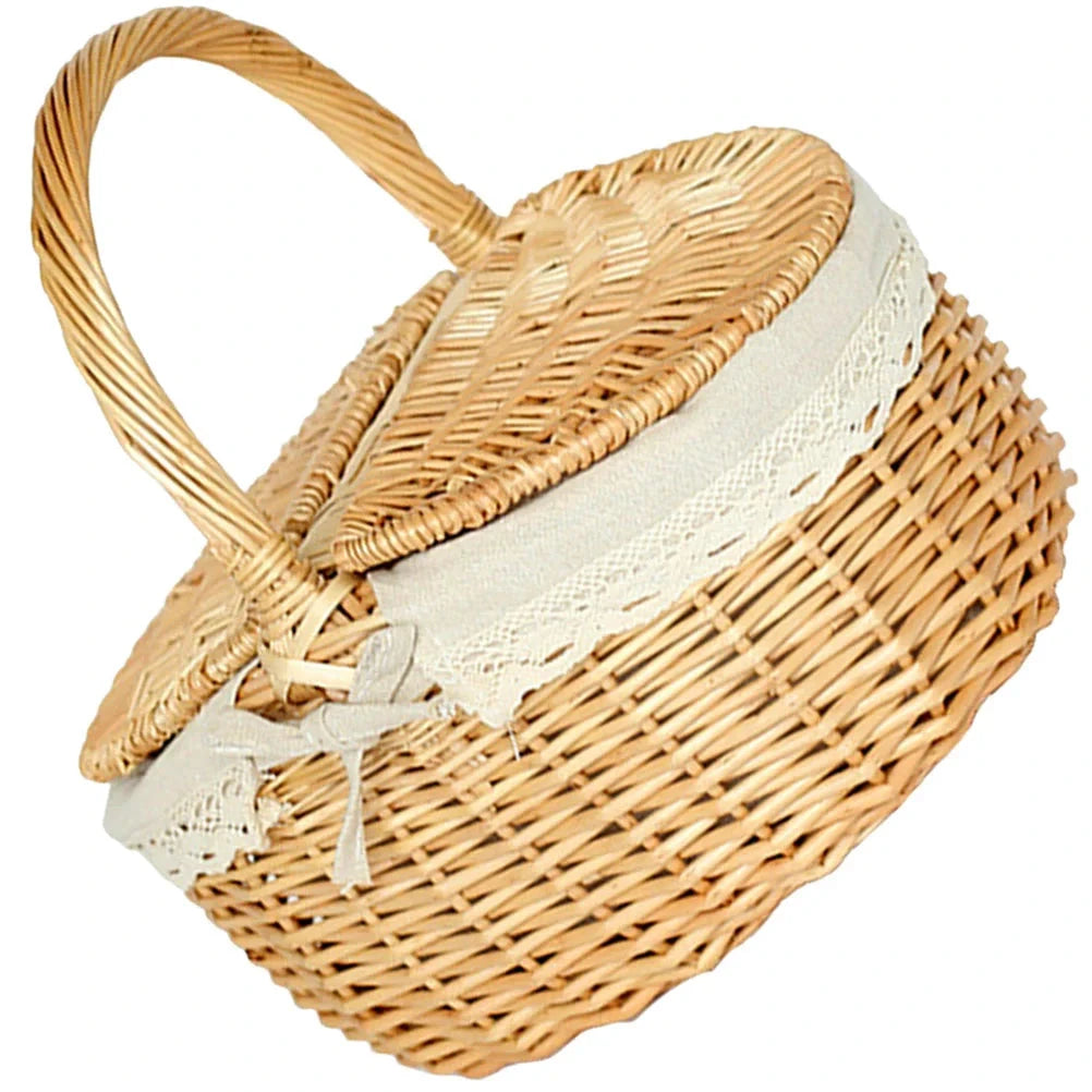 Handwoven Wicker Picnic Basket with Lid – Rustic Storage Box Brownstick