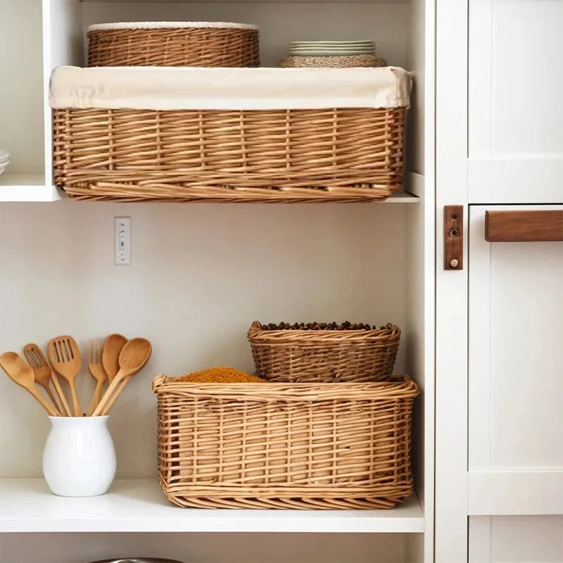 Handwoven Rattan Wicker Storage Basket with Lining Brownstick