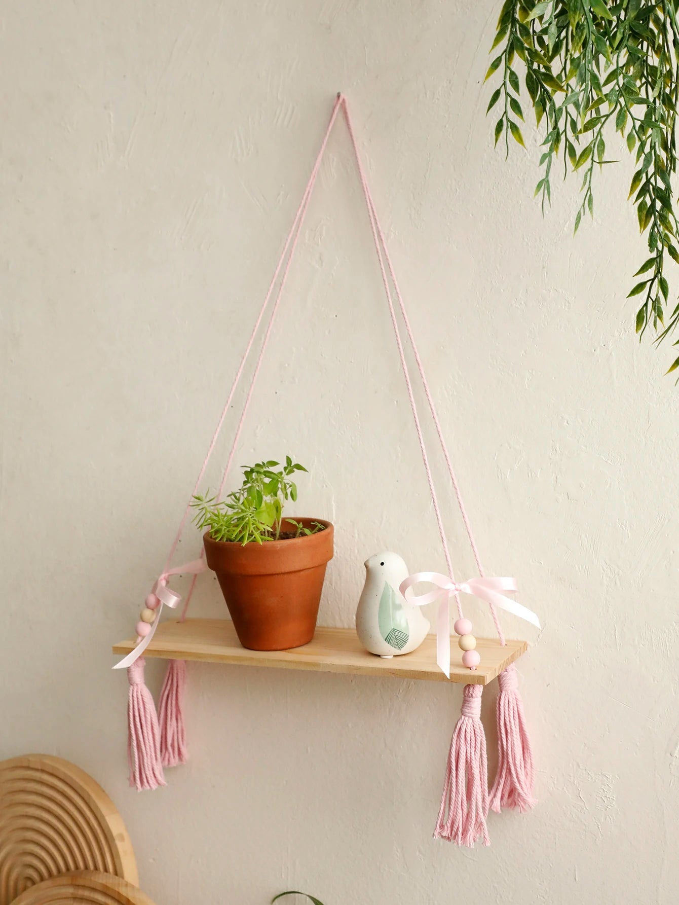 Pink Bow Wooden Wall Shelf Brownstick