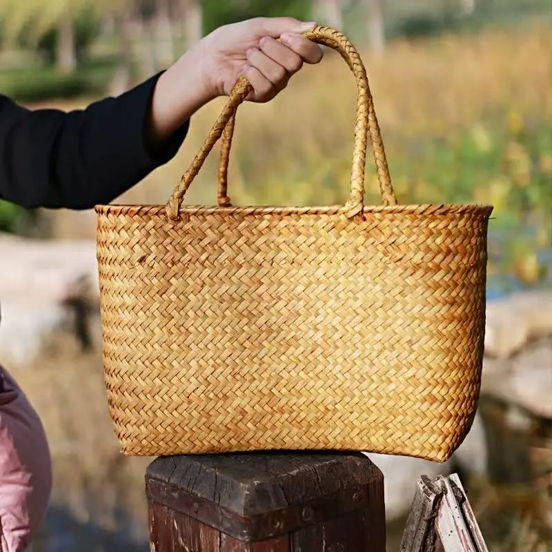 Boho Handmade Bamboo Woven Handbag Brownstick