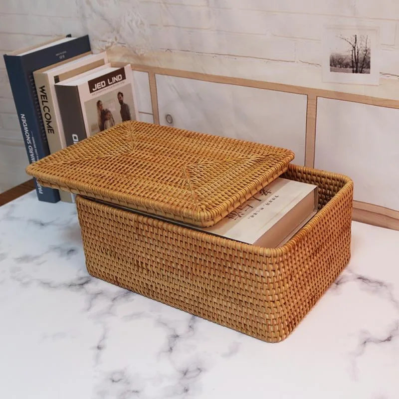 Handwoven Rattan Laundry Basket with Cover – Large Storage Brownstick