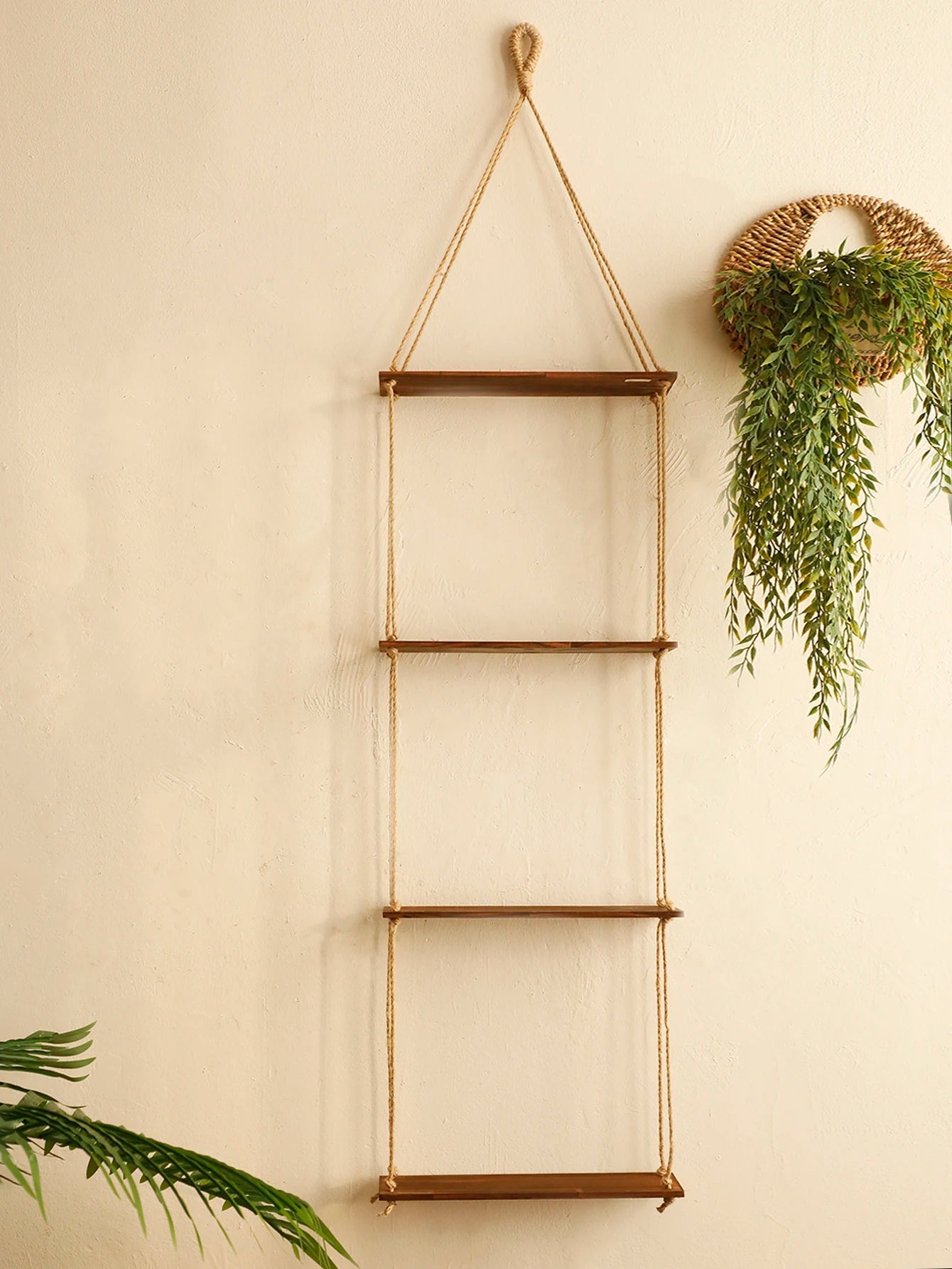 4-Layer Charcoal Wall Shelf – Floating Wooden Plant Rack Display Brownstick