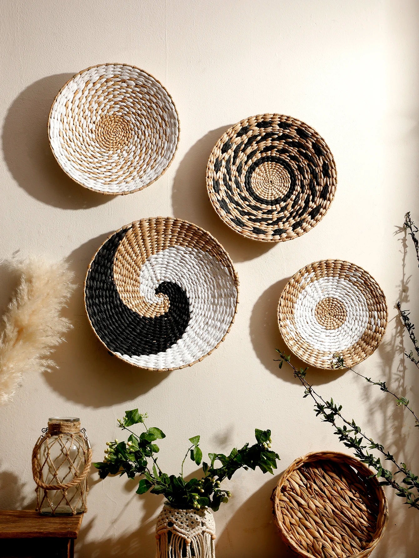 Boho Seagrass Wall Basket Decor – Handmade Natural Wall Art Brownstick
