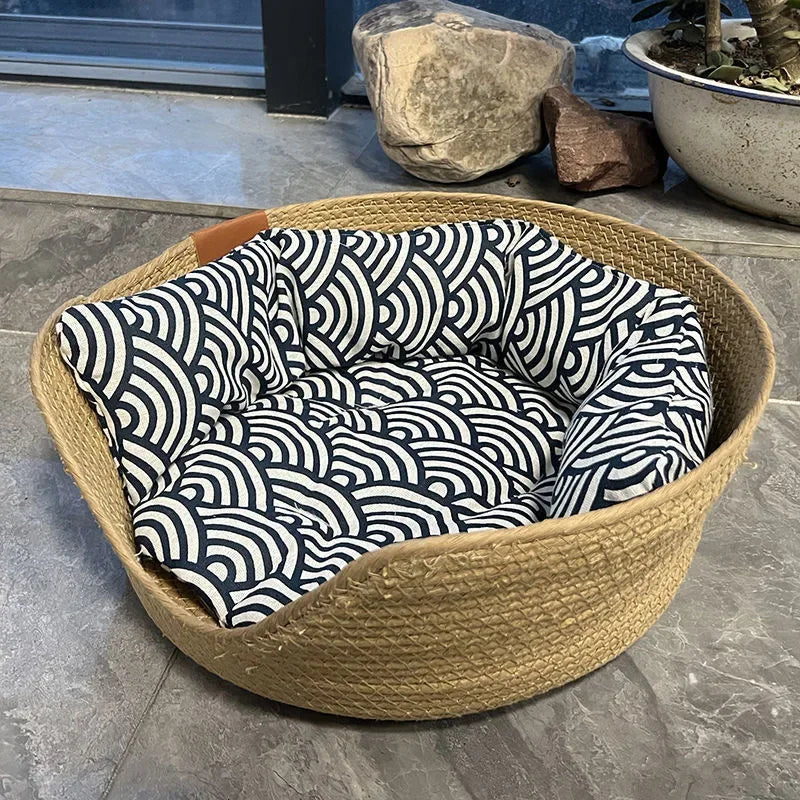 Hand-Woven Natural Cozy, Eco-Friendly  Cat Bed Brownstick