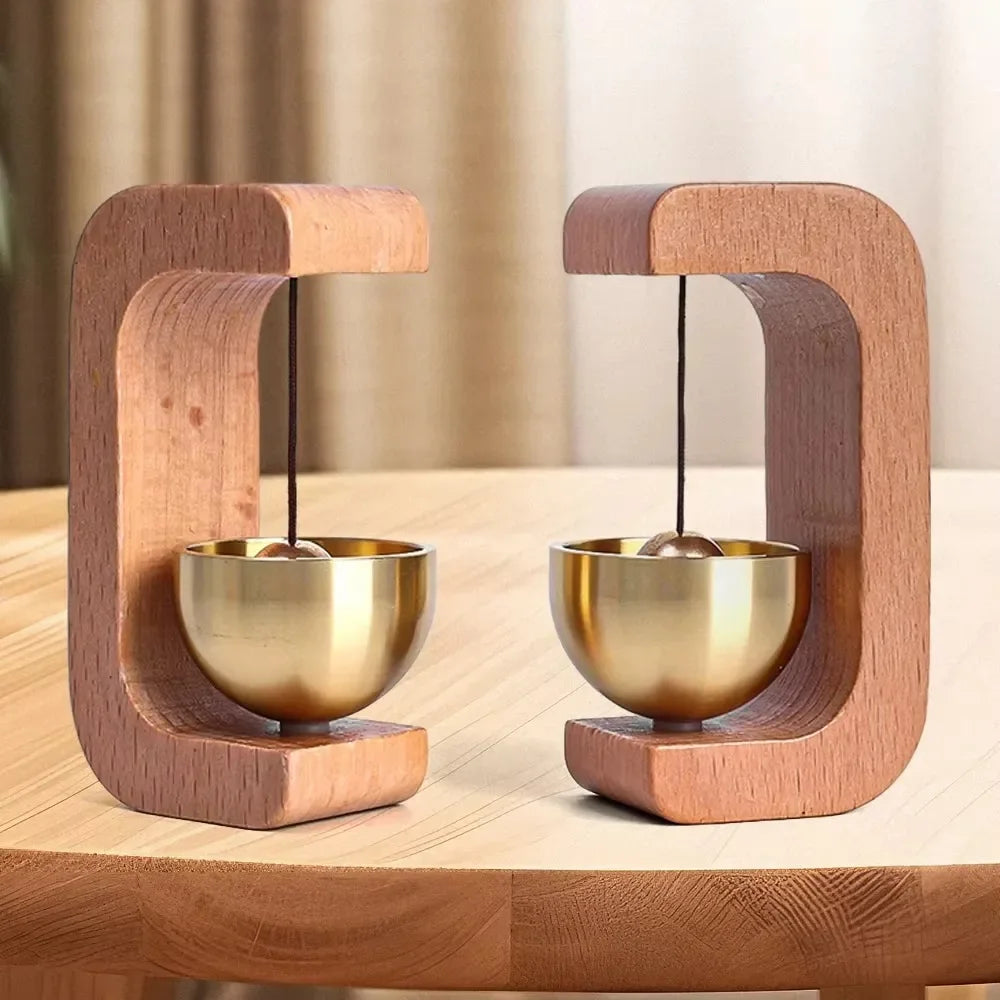 Magnetic Wooden Doorbell with Brass Wind Chimes – Set of 2 Brownstick
