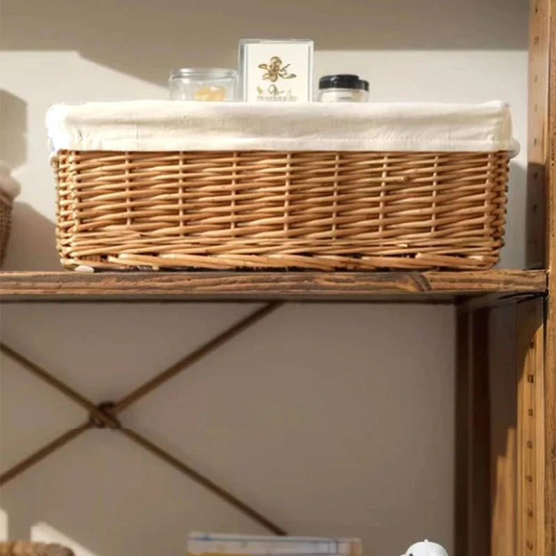 Handwoven Rattan Wicker Storage Basket with Lining Brownstick