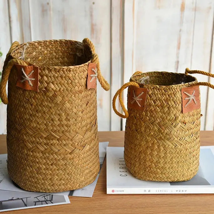 Seagrass Woven Basket Natural Wicker Storage Brownstick
