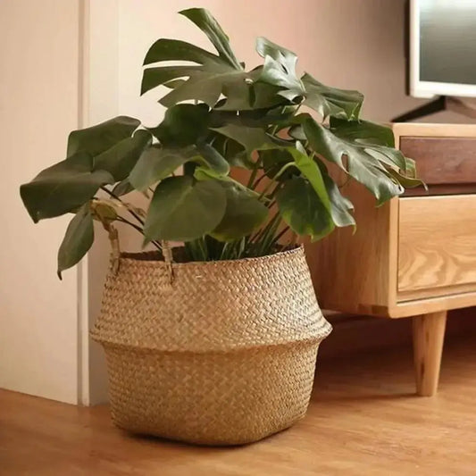 Seaweed Wicker Basket Flowerpot - Brownstick