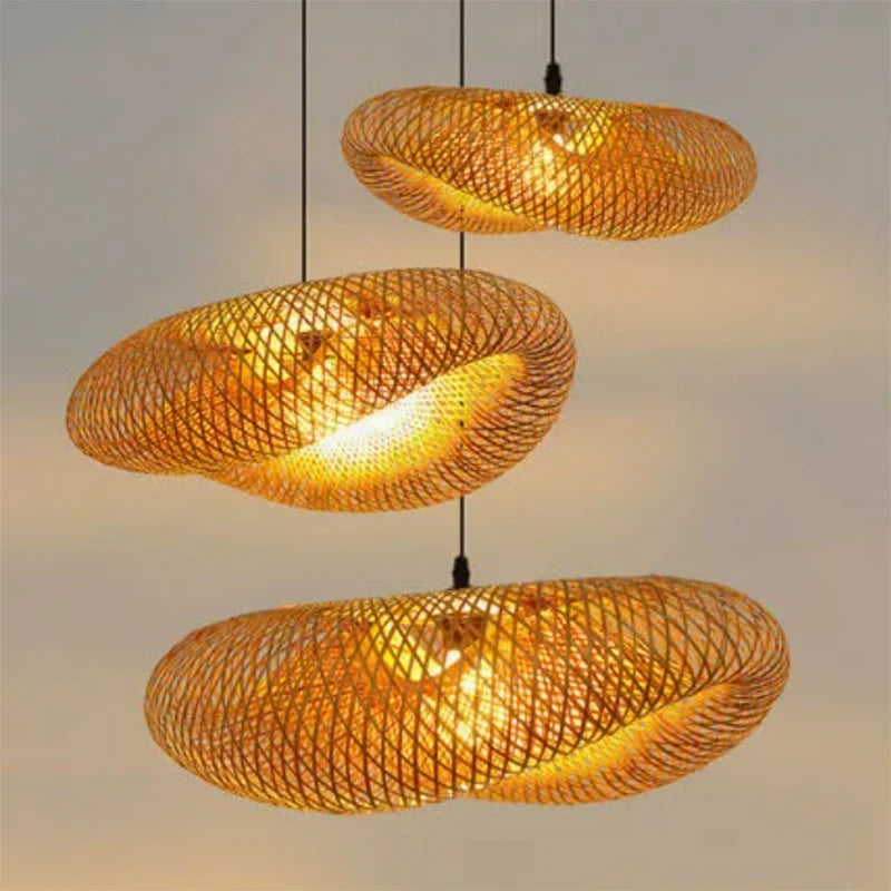 Bamboo Woven Chandelier Lamp – Handmade Pendant Ceiling Light Brownstick