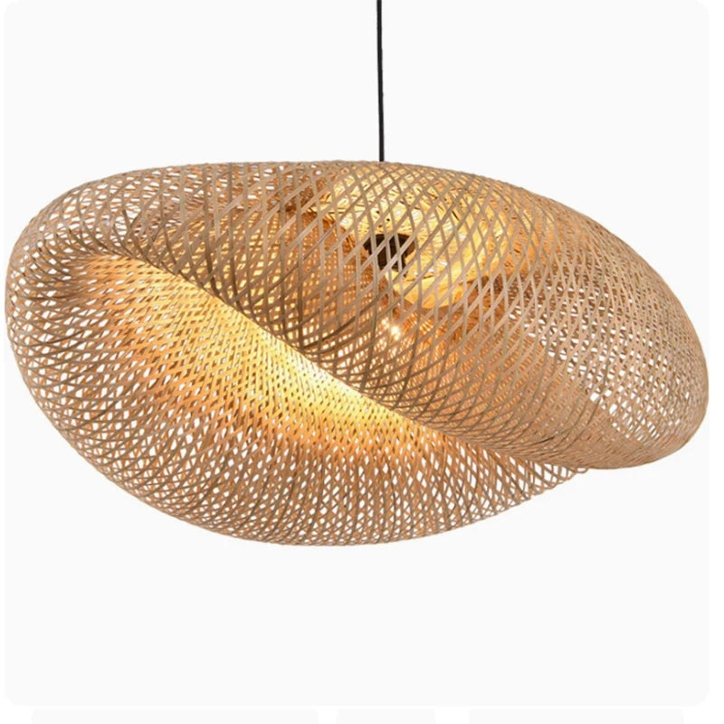 Bamboo Woven Chandelier Lamp – Handmade Pendant Ceiling Light Brownstick