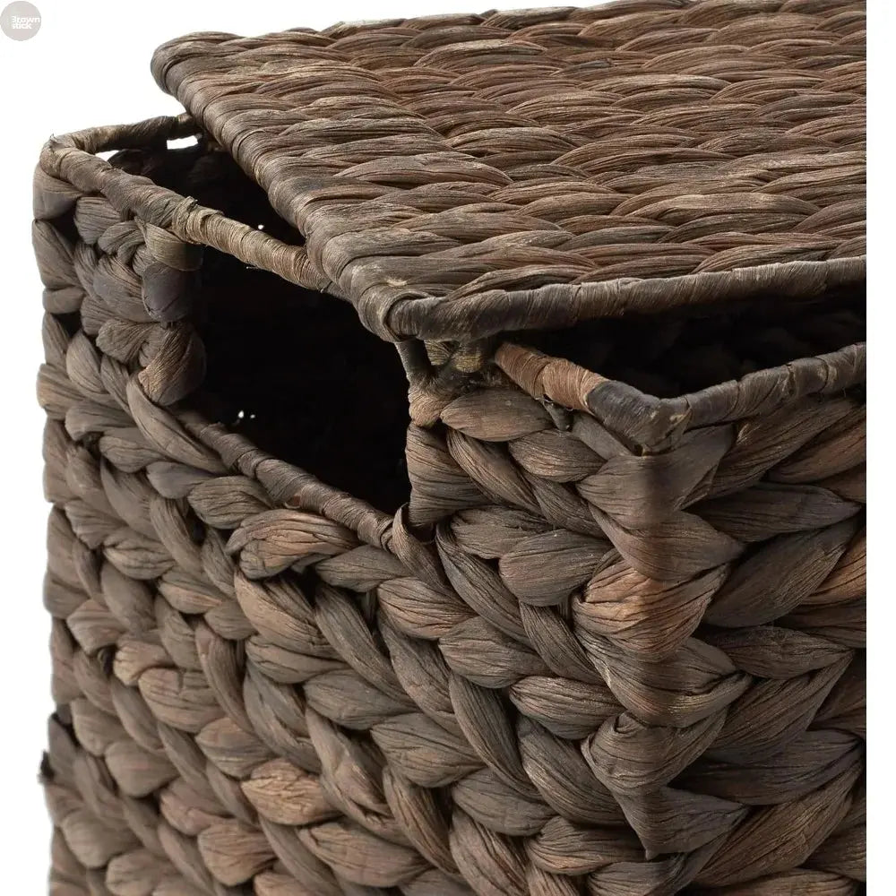 Set of 3 Handwoven Water Hyacinth Storage Baskets with Lids – Nesting Organizer Bins Brownstick