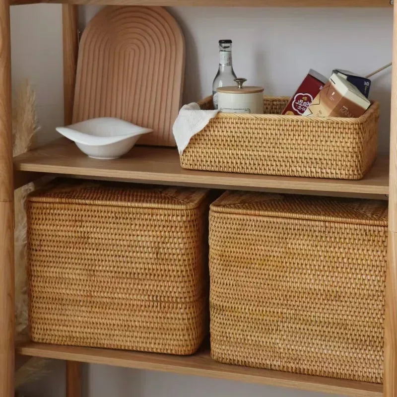 Handwoven Rattan Laundry Basket with Cover – Large Storage Brownstick