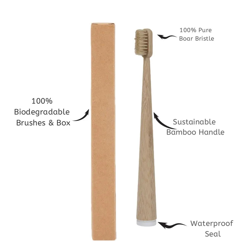 4-Pack Bamboo Toothbrushes with Natural Boar Bristles Brownstick