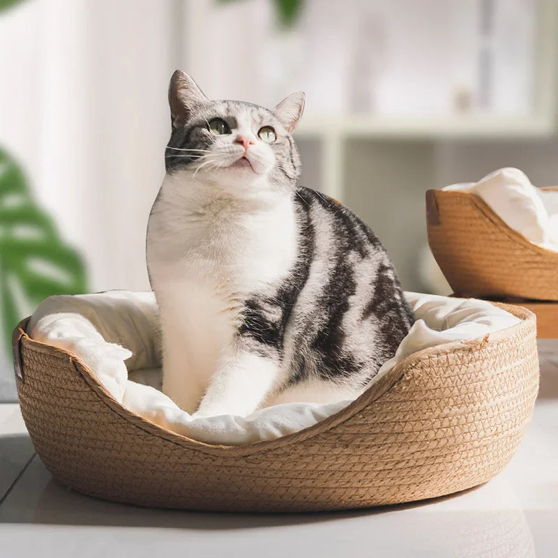 Hand-Woven Natural Cozy, Eco-Friendly  Cat Bed Brownstick