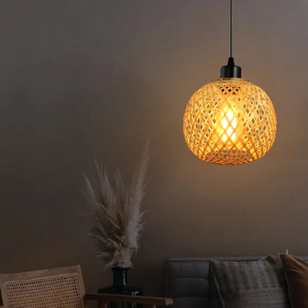 Handmade Rattan Chandelier Bamboo Pendant Lamp Brownstick