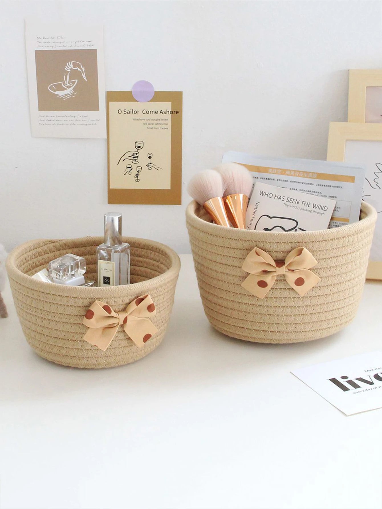 Handmade Bowknot Cotton Rope Storage Baskets – Set of 2 Brownstick