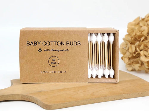 50 Pcs Bamboo Cotton Buds – Eco Double-Head Swabs Brownstick