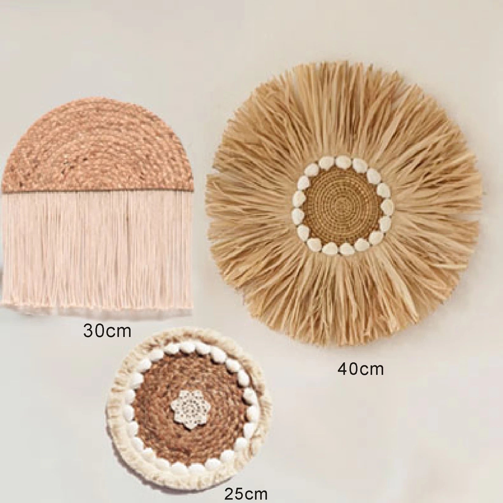 Nordic Straw Mirror – Raffia Shell Boho Wall Decor Sets Brownstick