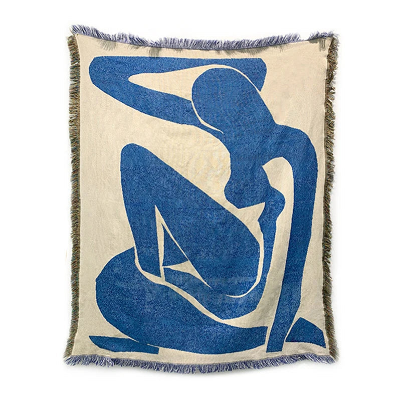 Blue Leaf Jacquard Throw Blanket Brownstick
