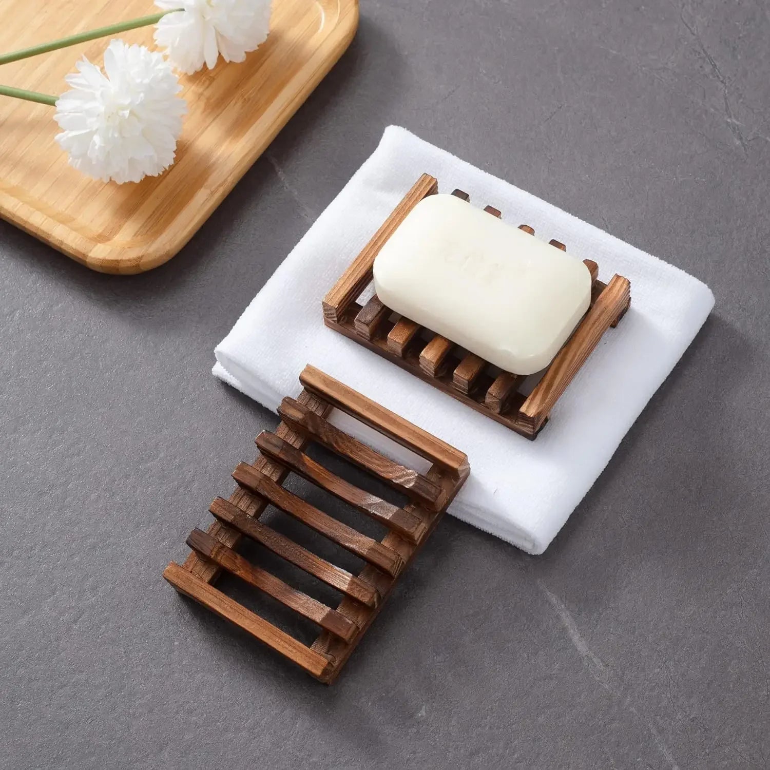 Wooden Soap Tray with Drain – Natural Bamboo Soap Dish Brownstick