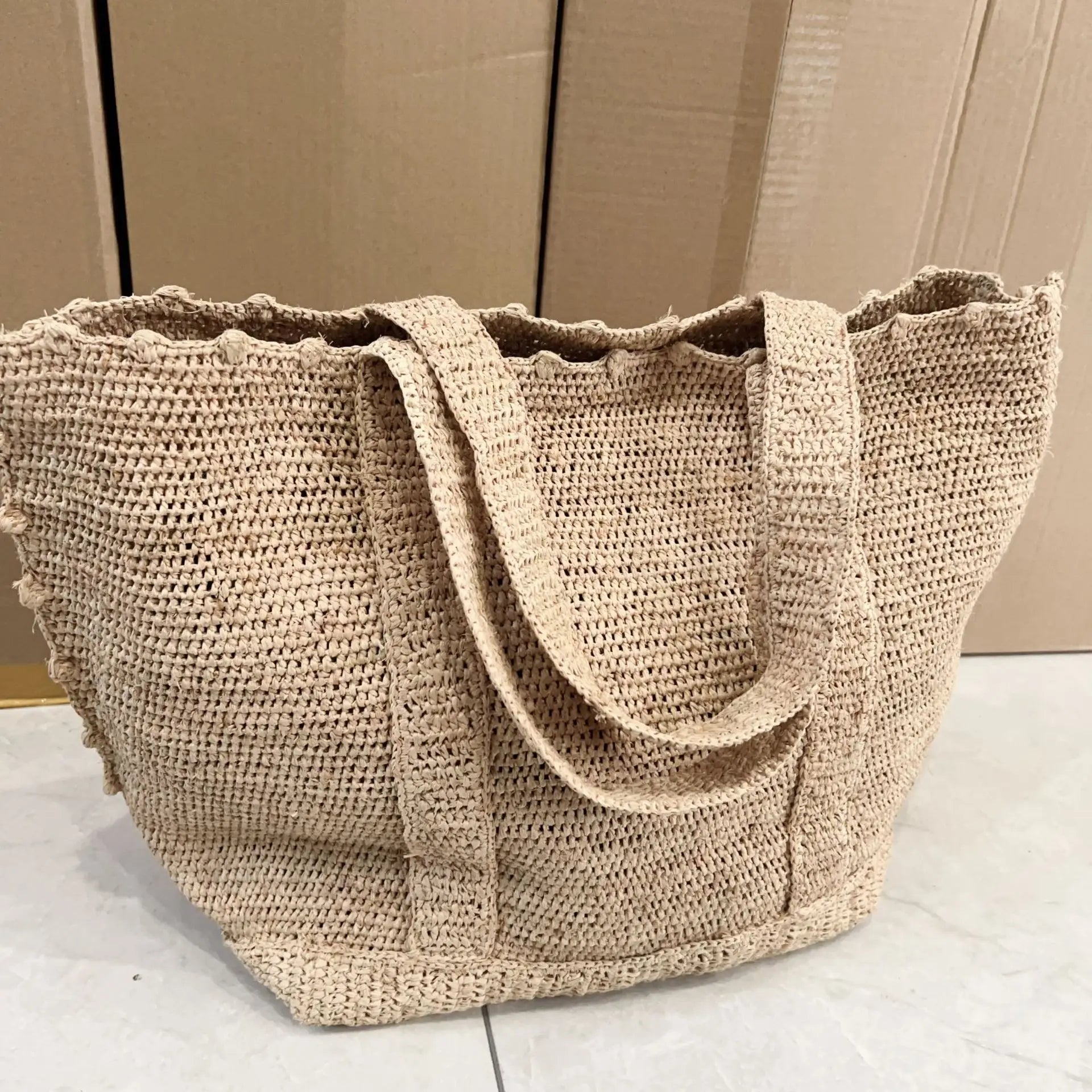 Bohemian Raffia Straw Bag – Handmade Summer Tote Brownstick