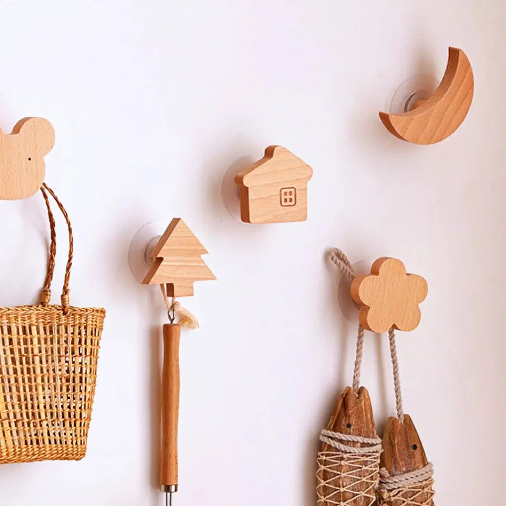 Solid Wood Animal Wall Hook – Decorative Key & Coat Hanger Brownstick