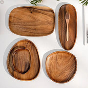 Solid Wood Irregular Oval Serving Tray – Handcrafted Natural Wooden Plate Brownstick