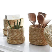 Straw Woven Storage Basket with Lid – Eco-Friendly Organizer Box Brownstick