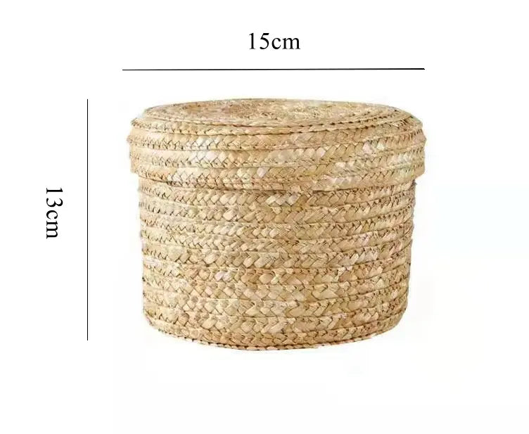 Straw Woven Storage Basket with Lid – Eco-Friendly Organizer Box Brownstick