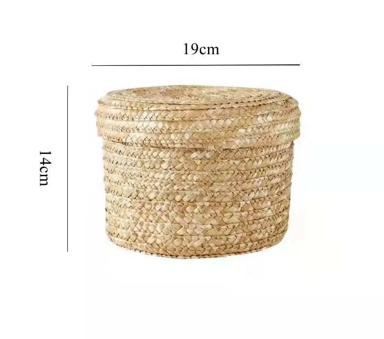 Straw Woven Storage Basket with Lid – Eco-Friendly Organizer Box Brownstick