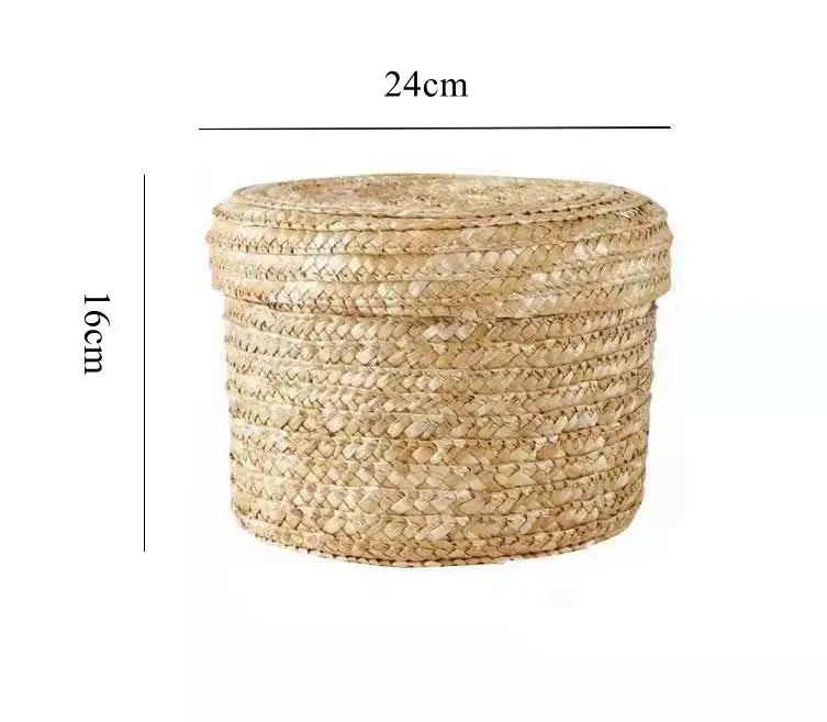 Straw Woven Storage Basket with Lid – Eco-Friendly Organizer Box Brownstick
