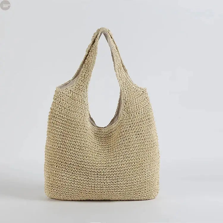 Summer Straw Shoulder Tote Woven Paper Handbag Brownstick