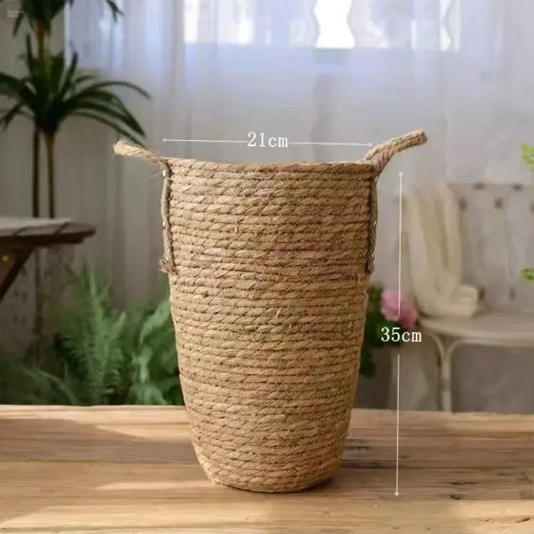 Tall Natural Wicker Planter Basket for home and garden decor, laundry, and toy storage. Brownstick